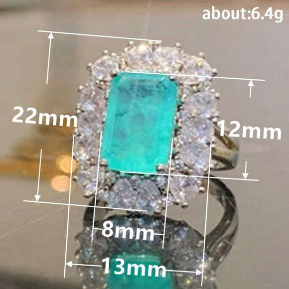 💕   925 Silver Exclusive Blue Emerald Cut Cubic Zirconia Ring, FB16FA1064 - Picture 7 of 7